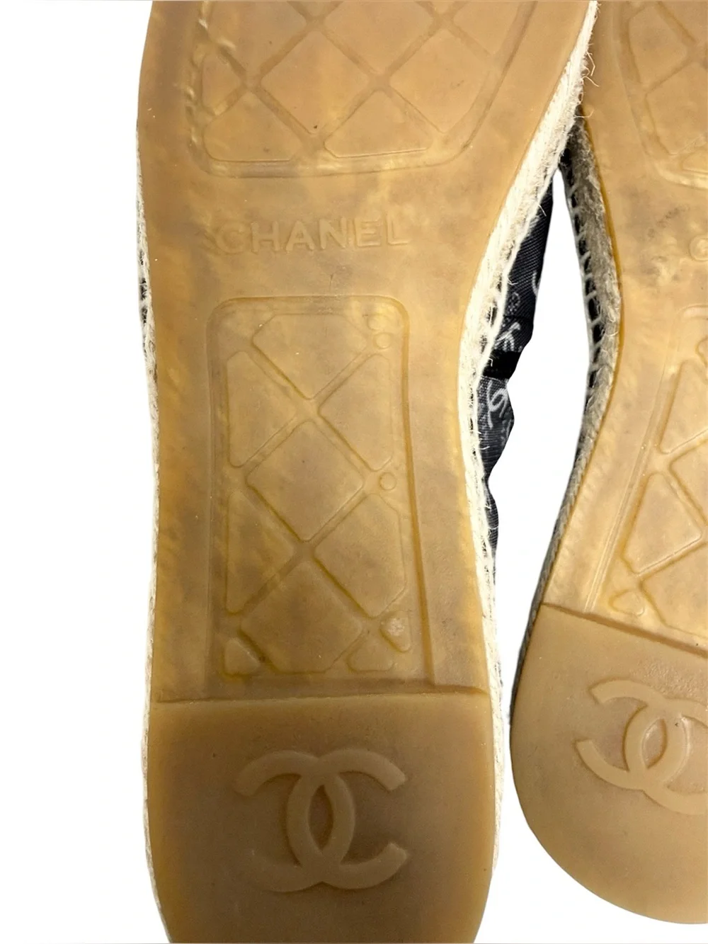 Chanel CC Monogram Logo Black Mesh Grosgrain Cap Toe Espadrilles Size 41